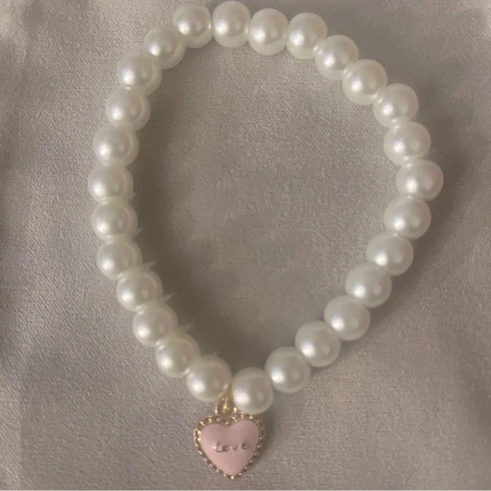 Pearl Stretch Charm Bracelets Handmade White Pink 2 - Picture 7 of 12